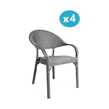 Omnipazar Irk-hk735 Bambu Rattan Desenli Plastik Bahçe Sandalye Koltuk 4'lü Set Gri