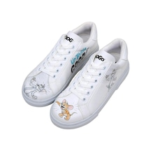 Kadın Vegan Deri Beyaz Sneakers - Warner Bros Up-to-no-good Tasarım Çok Renkli