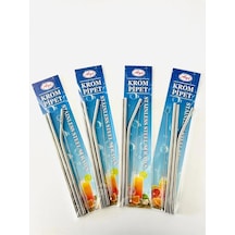 Krom Pipet - Paslanmaz Çelik - 4 Parça - Fırçalı - Metal Pipet Seti