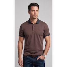 Efor Comfort Fit Rahat Kalıp %100 Pamuk Kıvrılmaz Yaka Lacivert Kahverengi Polo Yaka Tişört Ts 931 Laci-kahve