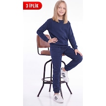 Fyk Kids 3 İplik Düz Kız Çocuk Çift Cepli Bisiklet Yaka Eşofman Takımı Lacivert