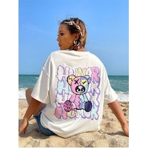 Humor Bear Süprem T-shirt - Beyaz Baskılı Oversize Bisiklet Yaka Tişört Beyaz