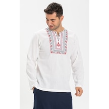 Uzun Kol Şile Bezi Bisiklet Yaka Bahriyeli Erkek T-Shirt Beyaz 30