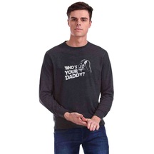 Who Is Your Daddy Baskılı Füme Antrasit Erkek Örme Sweatshirt