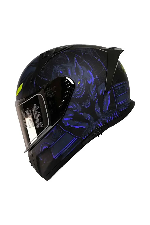 M-801 Snake Mision Blue Full Face Motosiklet Kaskı Mat Siyah - Mavi