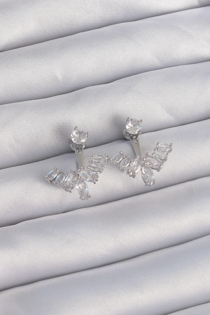 Dodes Pirinç Gümüş Renk Zirkon Taşlı V Model Küpe Tg27bkp9290 Çok Renkli