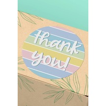 90 Adet Thank You Teşekkür Etiketi Pastel Çizgili 3x3cm St2031 Çok Renkli