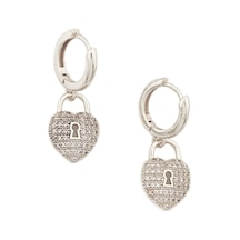 Vıp Zirkon Taşlı Kalpli Kilit Küpe Silver - 554094351 Silver