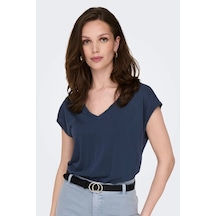 Only Onlhannah S/s V-neck Top Kadın T-shirt 15326642 Lacivert