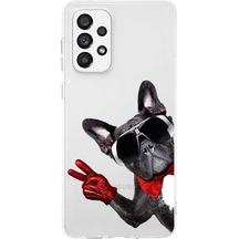 Samsung Galaxy A73 İle Uyumlu 1mm Slim Fit Köpek 2 050e Baskılı Şeffaf Kılıf Şeffaf