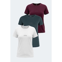 Slazenger Paytons 3 Lü Set Kadın Tişört Ekru - Bordo - Antrasit