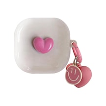 Caseonn Samsung Uyumlu Galaxy Buds Fe - Buds Core Kılıf Figürlü 3d Smiley Kalp Pembe