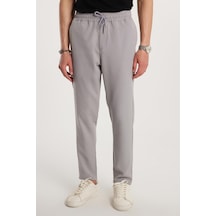 Tudors Erkek Beli Lastikli Bağcıklı Jogger Gri Pantolon Rahat Kesim Yan Cepli-33183 Gri