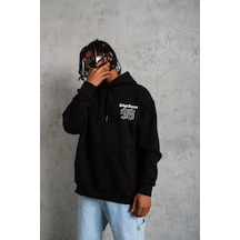 Barlashive Erkek 98 Baskılı Kapüşonlu 3 İplik Pamuklu Hoodie Sweatshirt - Siyah Çok Renkli