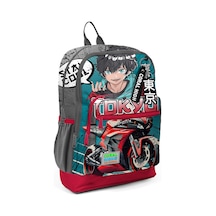 Coral High Dört Bölmeli Gri Nefti Anime Motorsiklet Desenli İlkokul Sırt Çantası - Erkek Çocuk