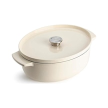 Kitchenaid Krem Rengi Oval Döküm Demir Tencere 30 Cm Krem