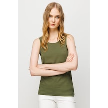 Kadın Sıfır Yaka Kaşkorse Pamuklu Askılı T-shirt Haki Haki