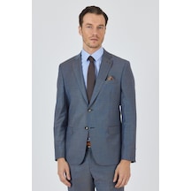 İmza Mavi Mono Yaka Düz 2 Düğme Classic Yünlü Slim Fit Takım Elbise 1001250175 Mavi