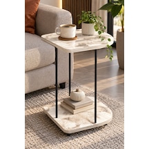 Sulorahome Tekerlekli Oval Servis Sehpası Mermer Desenli Beyaz