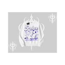 Tarzsokak Relax Kedi Baskılı Biskilet Sweatshirt Beyaz
