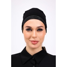Kaymayan Silikonlu Dikişsiz Bone Siyah - Kaymaz Kadın Tesettür Bağlamalı İç Bone Siyah