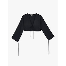 Koton V Yaka Crop Siyah Kadın Bluz 6sak60052pw Siyah