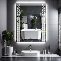 Velano Beyaz Led'li Lazer Kumlamalı Lavabo & Banyo Aynası Dokunmatik Sensörlü 70 X 50