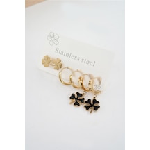 Kadın 316 L Paslanmaz Çelik Kararmaz 6'lı Küpe Seti S0032