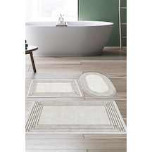 Dekoreko Kaymaz Taban Djt 3 Lü Banyo Paspas Takımı Trend Karışık Modern M5142 Bej