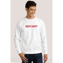 Stanger Things Bitchin' Baskılı Beyaz Erkek Örme Sweatshirt