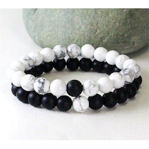 Joydizayn11 Joydizayn Jd Beyaz Howlite Mat Oniks Erkek Bayan Bileklik Seti N11.52399 Çok Renkli