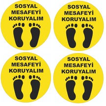 Sosyal Mesafe Sticker - 4 Adet Yuvarlak Yapışkanlı Yer Folyosu (467260035)