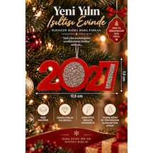 2027 Keçe Yılbaşı Ağacı Süsü Gümüş Taş Detaylı Yeni Yıl Süsü Kırmızı