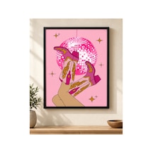 Disco Cowgirl Pembe Kovboy Çizmeleri Ve Disko Topu Posteri Retro Dekoratif Duvar Posteri 21x30 Cm Çerçevesiz