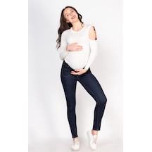 Busa Hamile Beli Lastikli Skinny Kot Pantolon Mavi-mavi