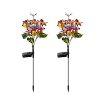 Geeksen 2'li Solar Panel Kelebek Bahçe Lambası Ip65 Su Geçirmez Teras Avlu Yol Aydınlatma Çok Renkli