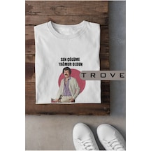 Startmore Unısex Kadın Erkek Sen Çölüme Yağmur Oldun Müslüm %100 Pamuk Baskılı Siyah Beyaz T-shirt Beyaz
