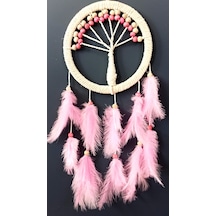 Pembe Kuş Tüylü Hayat Ağacı Dream Catcher Duvar Süsü