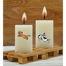 Bk Gift Eğlenceli Kedi Tasarımlı 2 Li Dtf Dikdörtgen Blok Mum Seti-2, Sevgiliye Hediye, Doğum Günü Hediyesi, Ev Hediyesi