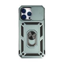 Apple İphone 14 Pro Max Kılıf Pars Lens Yüzüklü Silikon - Yeşil