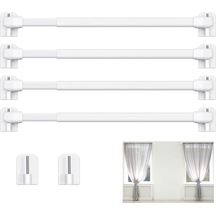 Konesam Plastik Uzatılabilir Perde Çubuğu 60-100cm - 4 Adet Çubuk + 10 Adet Yapıştırıcı Kanca, Ev/parti Dekorasyonu İçin Kolay Kurulum Beyaz