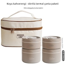 Paslanmaz Çelik Yalıtımlı Öğle Yemeği Kutusu-kahverengi 4'lü Pake