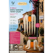 5 Dallı Yapay Akasya Sarmaşığı Wisteria Askılı Saksı 135 Cm Beyaz Çiçekli Dekoratif Balkon Teras Bahçe Süsü Turuncu Saksı Renkli