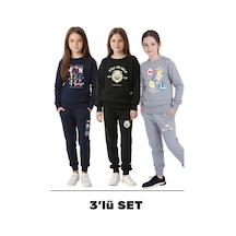 Fyk Kids 3'lü Kız Çocuk Yuvarlak Yaka Baskı Detaylı Eşofman Takımı Çok Renkli
