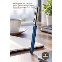 3 Adet Lacivert Roller Kalem Metal Gövde, Şık Tasarım, Kişiye Özelleştirilebilir Lazer Baskılı Promosyon Pen Roller