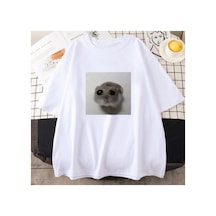 Tarzsokak Beyaz Sad Hamster Tshirt Komik Karikatür Grafik Baskılı Yaz Y