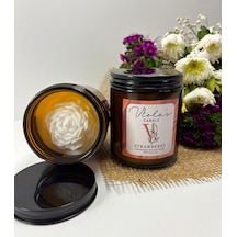 Violas Candle Amber Renk Cam Kavanoz Çilek Kokulu %100 Soya Wax Mum Beyaz