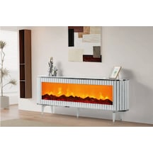 Bera Marmo - Gümüş Şömineli Gamze Tv Sehpası Beyaz - Gümüş