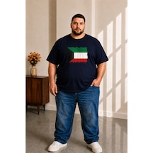 Sngl Tekstil Erkek Büyük Beden Kısa Kollu Kuveyt Bayrak Baskılı Tişört 3xl 4xl 5xl 6xl 7xl 8xl 9xl Lacivert