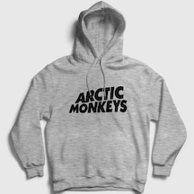 Presmono Unisex Logo Arctic Monkeys Kapüşonlu Sweatshirt Gri Melanj